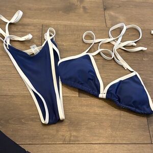 SHEIN Navy and White Bikini Set